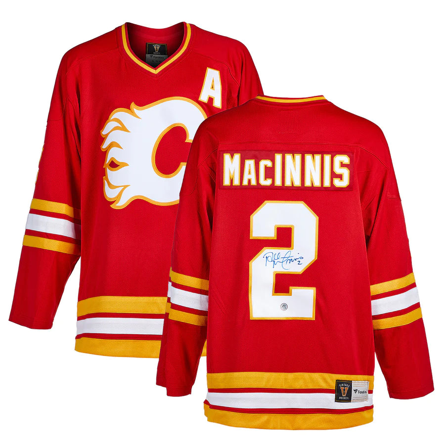 Al MacInnis Autographed Calgary Flames Fanatics Heritage Jersey w/1989  STANLEY CUP CONN SMYTHE Inscription - NHL Auctions