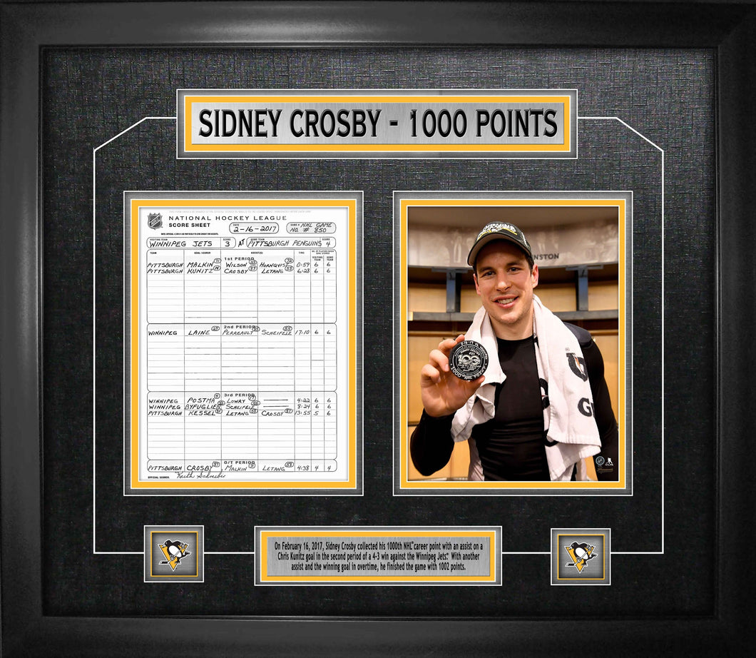 Sidney Crosby Pittsburgh Penguins Framed 1000th Point Collage with Scoresheet