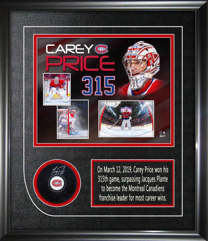 Carey Price Signed Framed Montreal Canadiens Puck with 315 Wins Collage