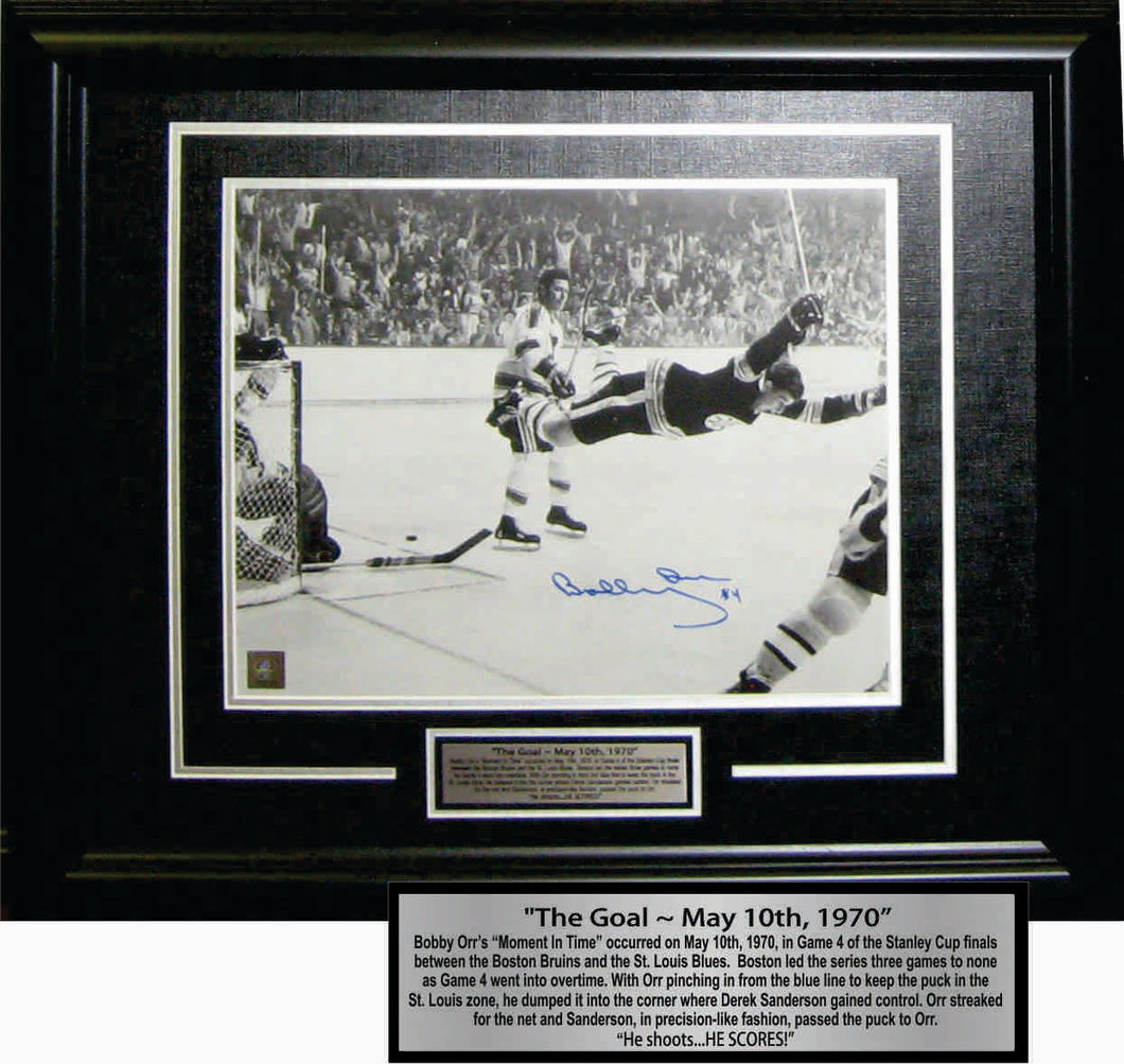 Bobby Orr Boston Bruins Signed Framed 11x14 B/W The Goal Photo