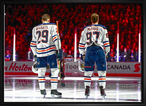 Connor McDavid and Leon Draisaitl Edmonton Oilers Framed 20x29 Line-Up Canvas