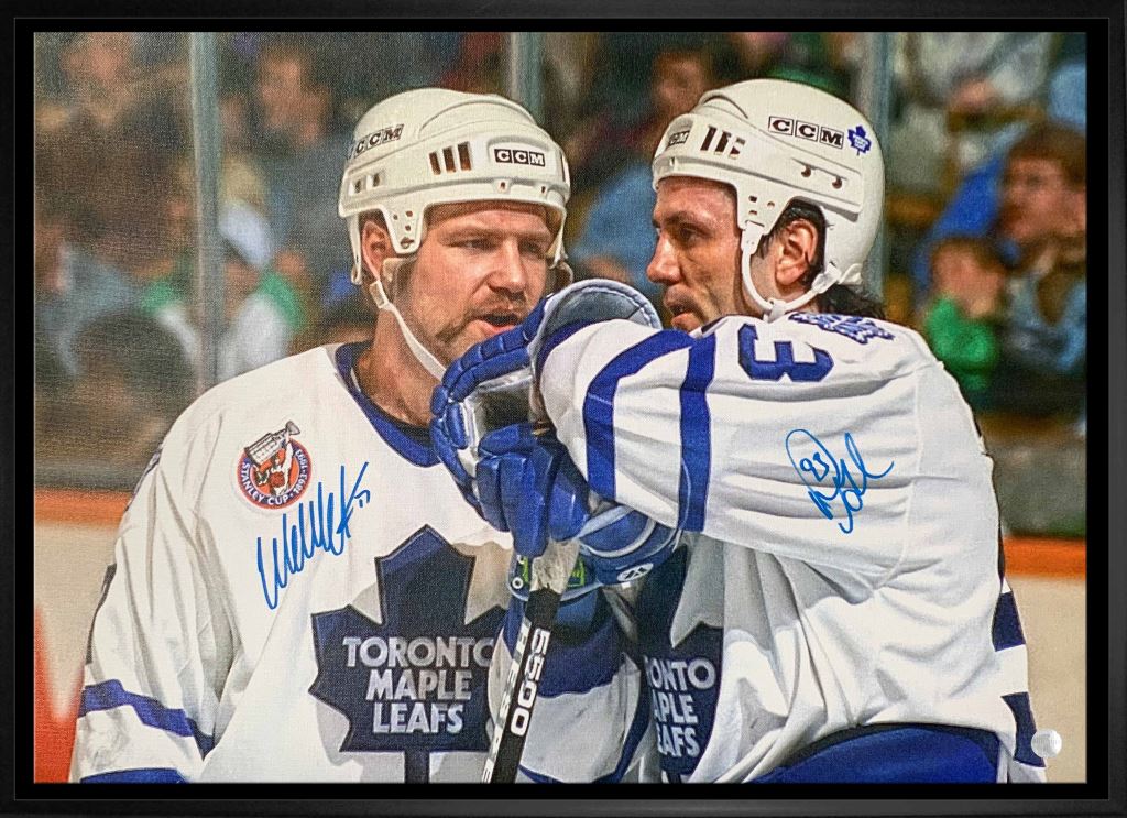 Doug Gilmour and Wendel Clark Toronto Maple Leafs Dual Signed Framed 20x29 Talking on Ice Canvas