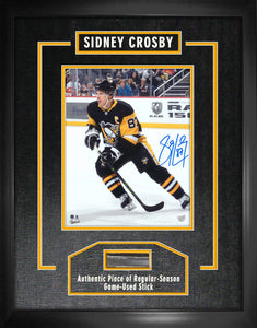 Sidney Crosby Pittsburgh Penguins Signed Framed 8x10 Skating Photo with game-Used Stick Piece