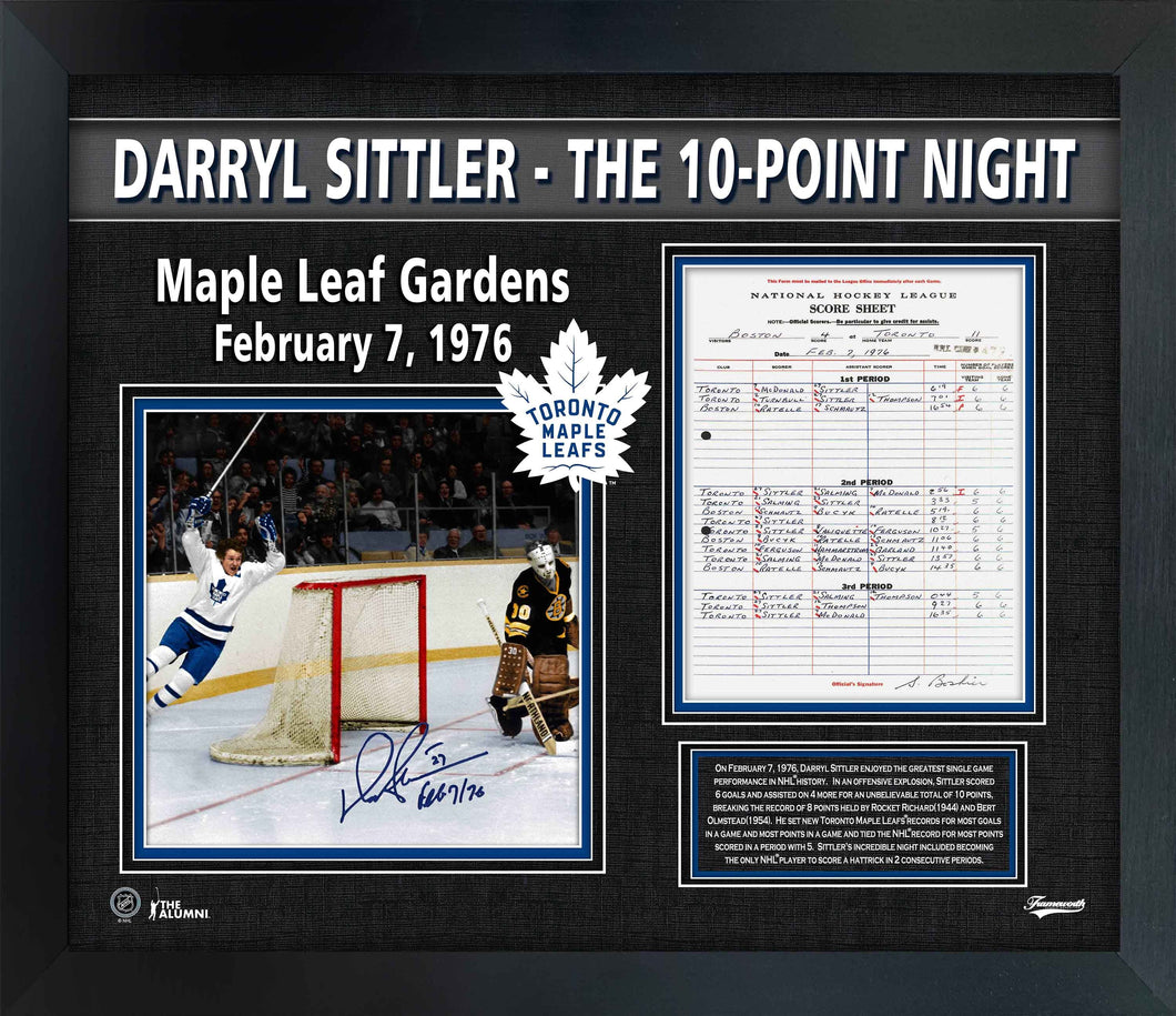 Darryl Sittler Toronto Maple Leafs Signed PhotoGlass Framed 10x10 10-Point Night Photo