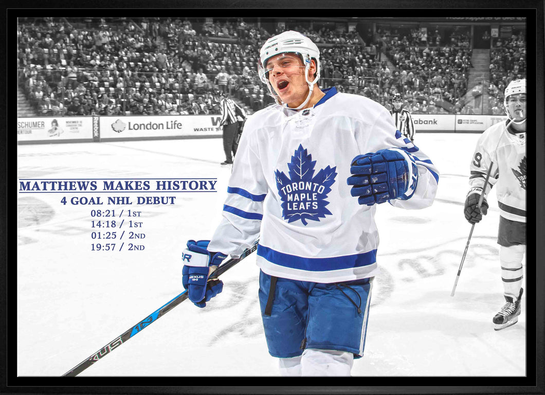 Auston Matthews Toronto Maple Leafs Framed 20x29 Four Goal First NHL Game Canvas