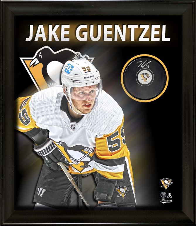 Jake Guentzel Signed Framed PhotoGlass Pittsburgh Penguins Autograph Series Puck