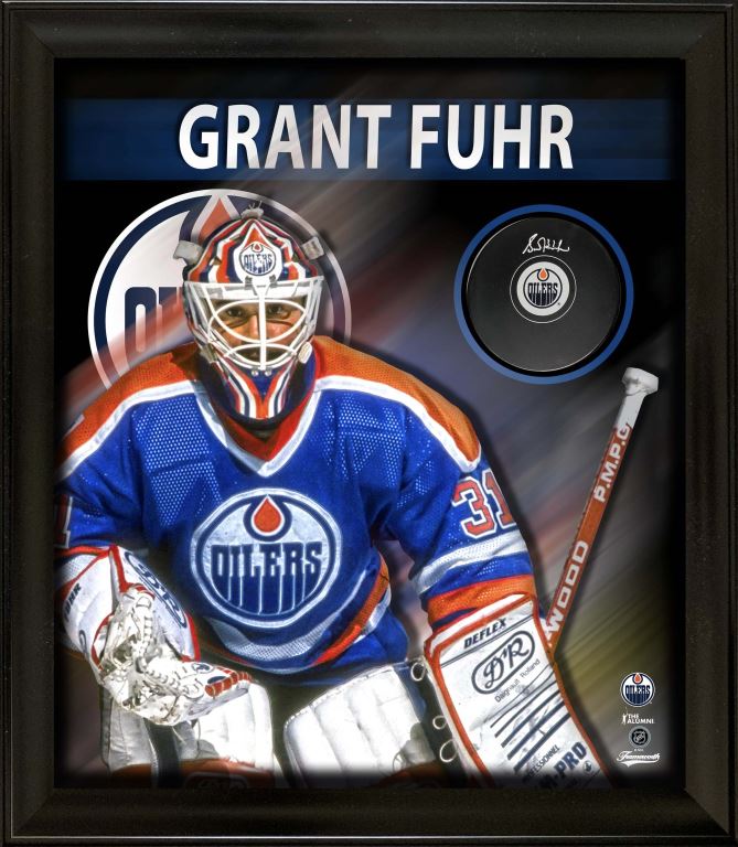 Grant Fuhr Signed Framed PhotoGlass Edmonton Oilers Autograph Series Puck