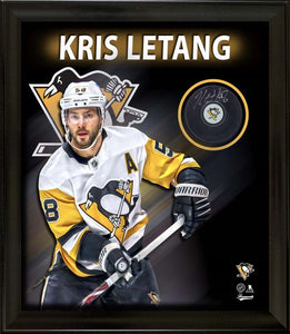 Kris Letang Signed Framed PhotoGlass Pittsburgh Penguins Puck