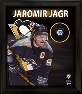 Jaromir Jagr Signed Framed PhotoGlass Pittsburgh Penguins Puck