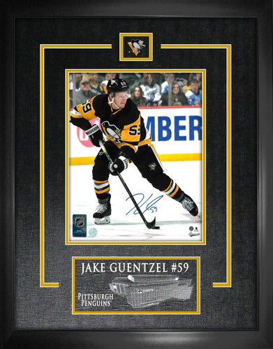 Jake Guentzel Pittsburgh Penguins Signed Framed 8x10 Skating with Puck Photo