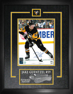 Jake Guentzel Pittsburgh Penguins Signed Framed 8x10 Skating with Puck Photo