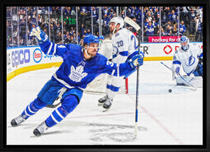 Auston Matthews Toronto Maple Leafs Framed 20x29 Celebration Canvas