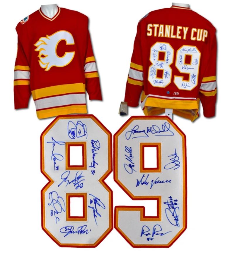 1989 Calgary Flames Team Signed Stanley Cup Vintage Jersey 89
