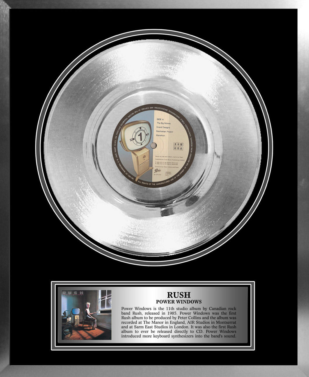 Rush Framed Power Windows Platinum Album