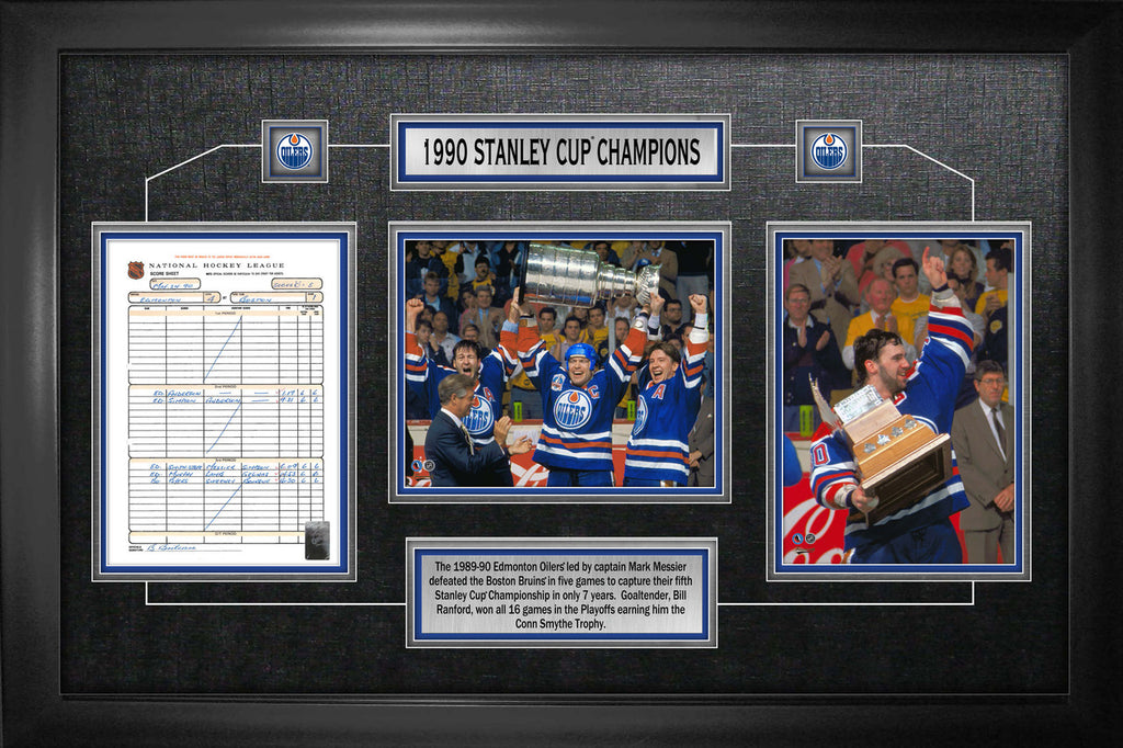 Oilers 1990 Edmonton Oilers Framed 1990 Stanley Cup Champions Scoresheet Collage ...
