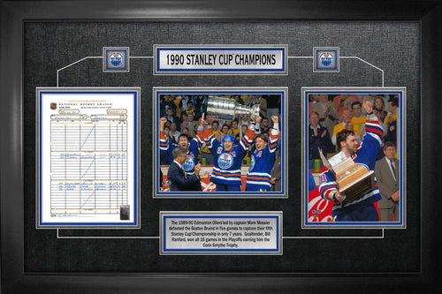 Edmonton Oilers Framed 1990 Stanley Cup Champions Scoresheet Collage