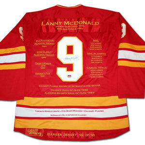 Lanny McDonald - Autographed Career Stats Hockey Jersey LE/199