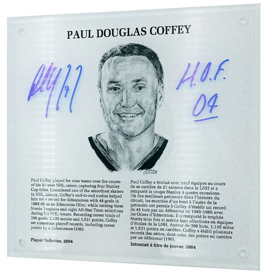 Paul Coffey Signed 9" x 9" HOF plaque