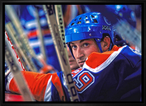 Wayne Gretzky Oilers Bench - Framed Canvas Edmonton Oilers
