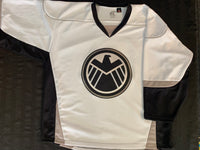 White XJ6 league jersey with applique logo and number