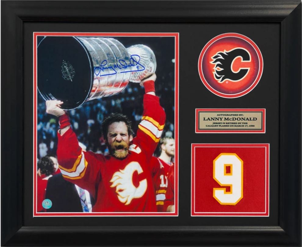 Lanny McDonald - Calgary Flames Signed Retro Logo Jersey Number Frame