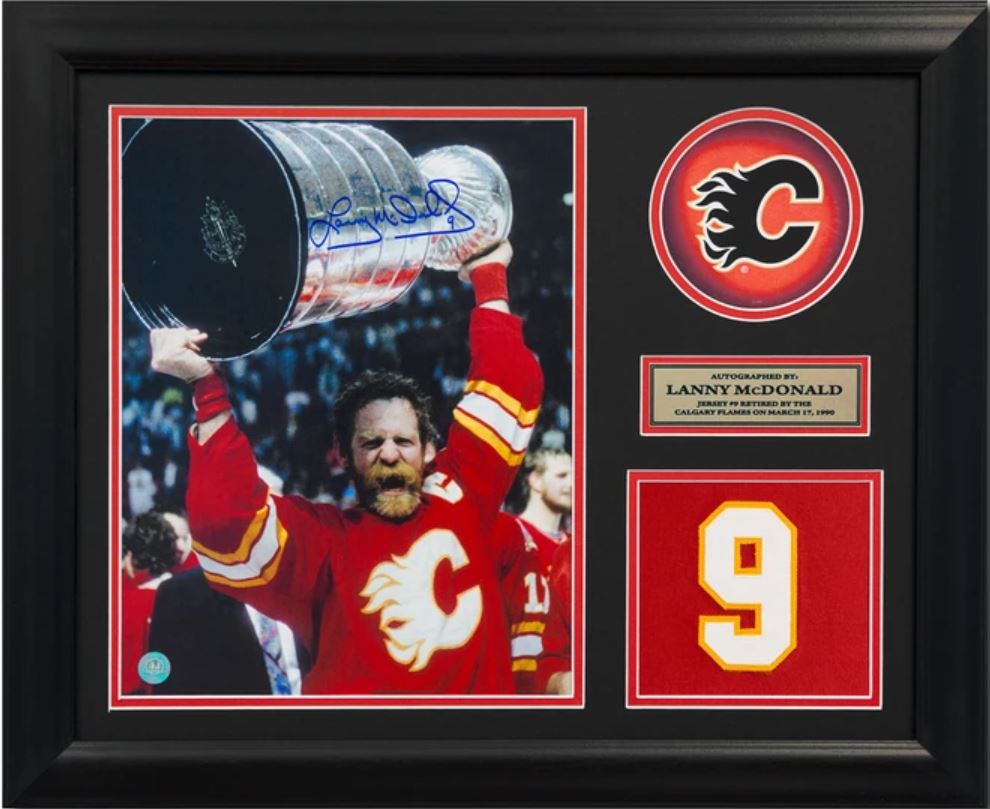 Lanny McDonald Calgary Flames Autographed Fanatics Jersey Inscribed HOF 92