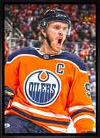Connor McDavid celebration close up - Framed Canvas Edmonton Oilers