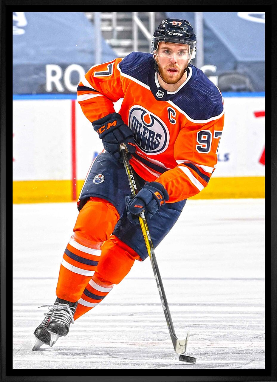 Connor McDavid - Orange jersey action - Framed Canvas Edmonton Oilers