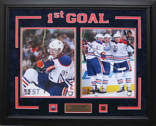 Connor McDavid - custom framed double photo - 1st NHL GOAL