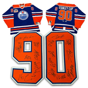 1990 Edmonton Oilers 16 Player Team Signed Stanley Cup Vintage Jersey